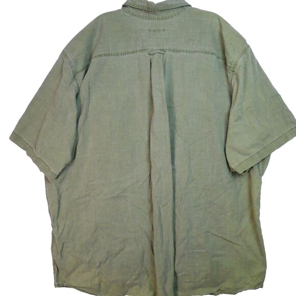 Basic Editions Mens Size 4XL Cotton Button Down Green Olive Short Sleeve - Picture 7 of 12